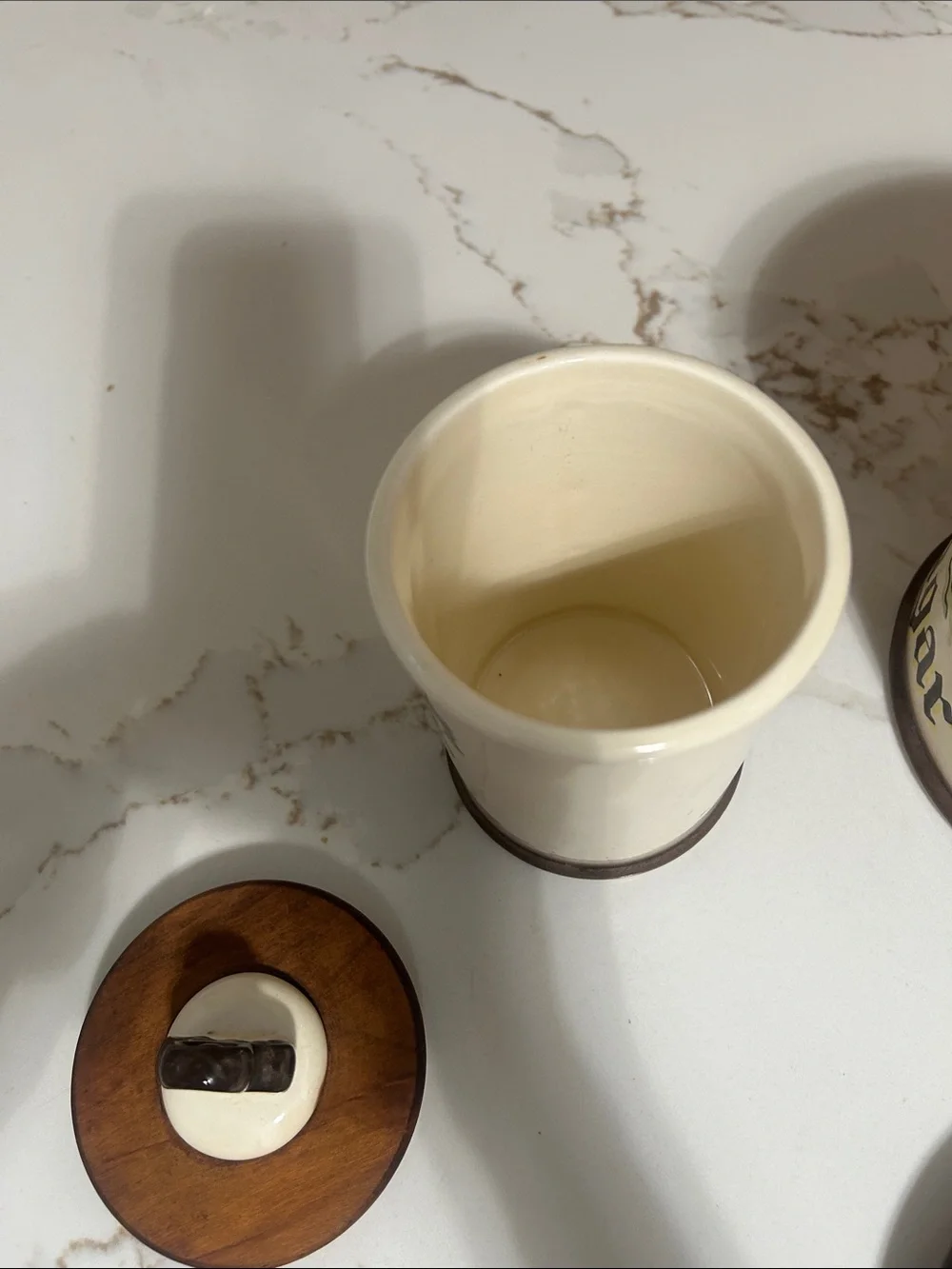 Vintage Metlox Poppytrail Cream Ceramic Tea & Sugar Canister Set with Brown Lids